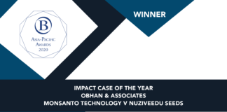 Winner of Benchmark Litigation Asia-Pacific Awards 2020: Impact Cases for the year Monsanto Technology v Nuziveedu Seeds
